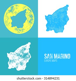 San Marino Grunge Retro Map - Three silhouettes San Marino maps with different unique letterpress vector textures - Infographic and geography resource