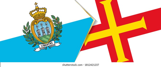 Banderas de San Marino y Guernsey, dos banderas vectoriales símbolo de relación o enfrentamiento.