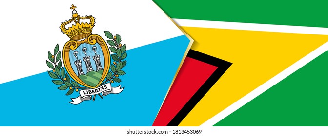 San Marino and Guyana flags, two vector flags symbol of relationship or confrontation.