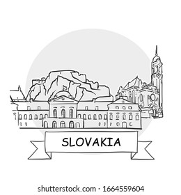 San Marino Hand-Drawn Urban Vector Sign. Black Line Art Illustration with Ribbon and Title.