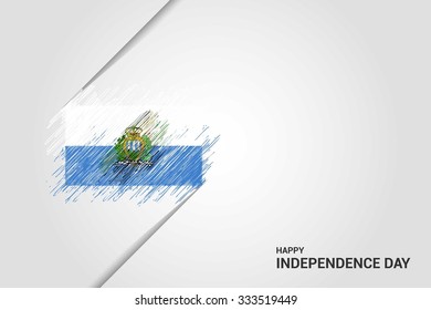San Marino Happy independence day scribble flag. Hand drawn Country flag on Gray crumbled paper. vintage background wallpaper vector illustration.