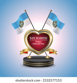 San Marino Happy National Day small table flag with Golden Heart