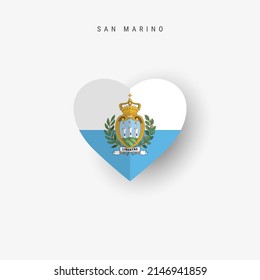 San Marino heart shaped flag. Origami paper cut Most Serene Republic national banner. 3D vector illustration isolated on white with soft shadow.