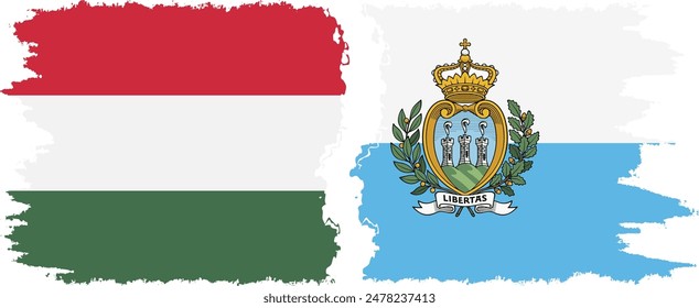 San Marino and Hungary grunge flags connection, vector