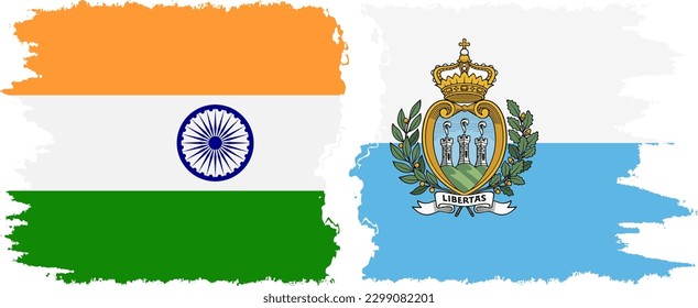 San Marino and India grunge flags connection, vector