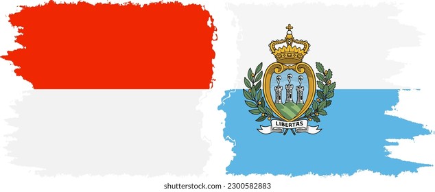 San Marino and Indonesia grunge flags connection, vector