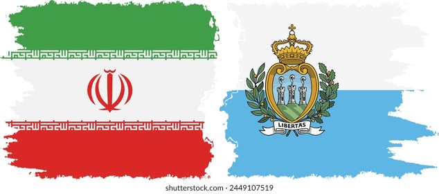 San Marino and Iran grunge flags connection, vector