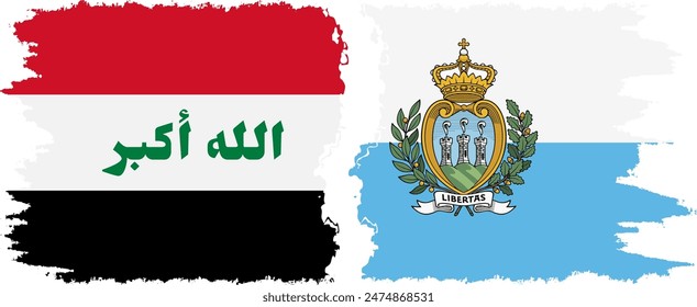 San Marino and Iraq grunge flags connection, vector