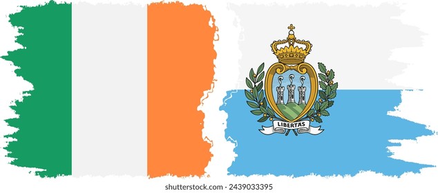 San Marino and Ireland grunge flags connection, vector