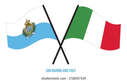 San Marino and Italy Flags Crossed And Waving Flat Style. Official Proportion. Correct Colors.