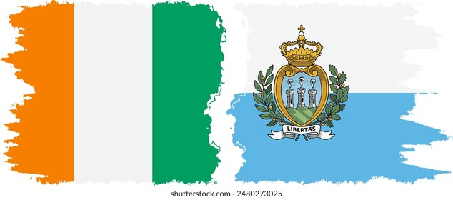 San Marino and Ivory Coast grunge flags connection, vector