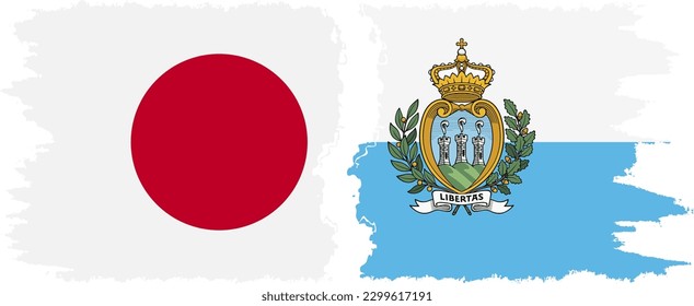 San Marino and Japan grunge flags connection, vector