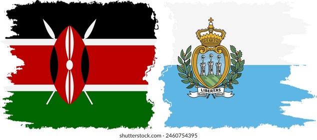 San Marino and Kenya grunge flags connection, vector