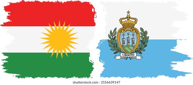 San Marino and  Kurdistan grunge flags connection, vector