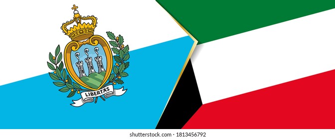 San Marino and Kuwait flags, two vector flags symbol of relationship or confrontation.
