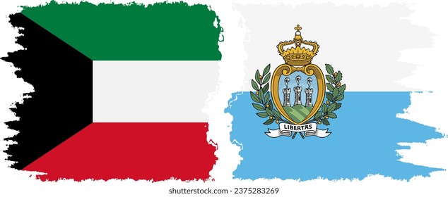 San Marino and Kuwait grunge flags connection, vector