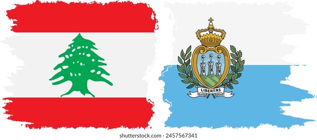 San Marino and Lebanon grunge flags connection, vector