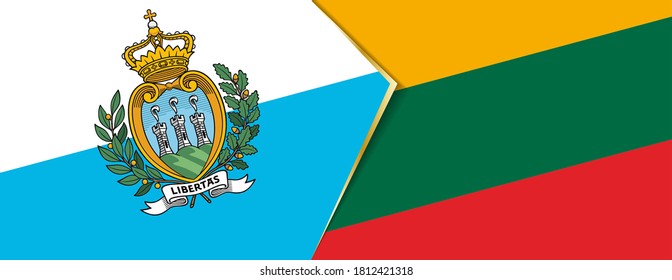 San Marino and Lithuania flags, two vector flags symbol of relationship or confrontation.