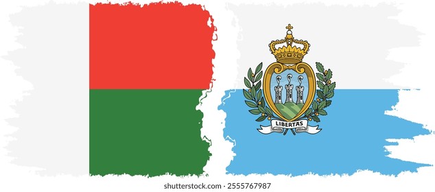 San Marino and Madagascar grunge flags connection, vector