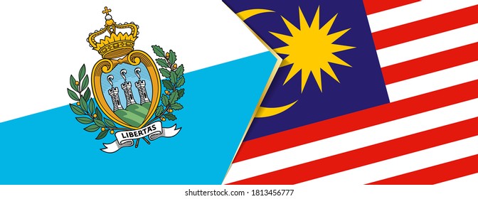 San Marino and Malaysia flags, two vector flags symbol of relationship or confrontation.