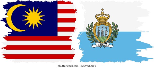 San Marino and Malaysia grunge flags connection, vector