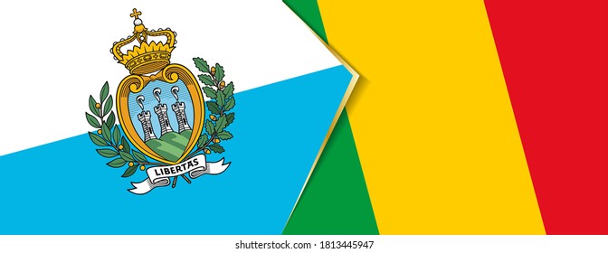 San Marino and Mali flags, two vector flags symbol of relationship or confrontation.