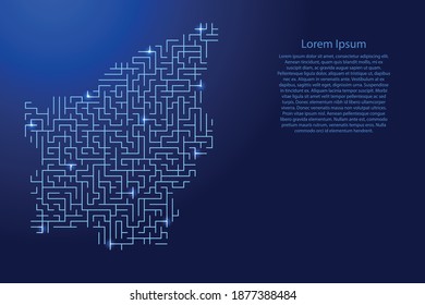San Marino map from blue pattern of the maze grid and glowing space stars grid. Vector illustration.