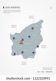 San Marino map with borders, cities, capital San Marino and administrative divisions. Infographic vector map. Editable layers clearly labeled.