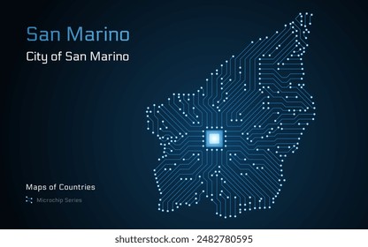 San Marino Map with a capital of St. George's Shown in a Microchip Pattern with processor. E-government. World Countries vector maps. Microchip Series	
