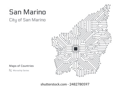 San Marino Map with a capital of St. George's Shown in a Microchip Pattern with processor. E-government. World Countries vector maps. Microchip Series	
