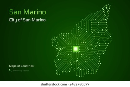 San Marino Map with a capital of St. George's Shown in a Microchip Pattern with processor. E-government. World Countries vector maps. Microchip Series	
