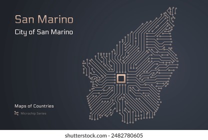 San Marino Map with a capital of St. George's Shown in a Microchip Pattern with processor. E-government. World Countries vector maps. Microchip Series	
