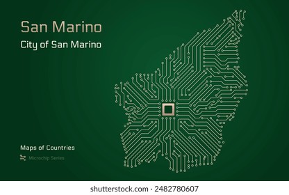 San Marino Map with a capital of St. George's Shown in a Microchip Pattern with processor. E-government. World Countries vector maps. Microchip Series	
