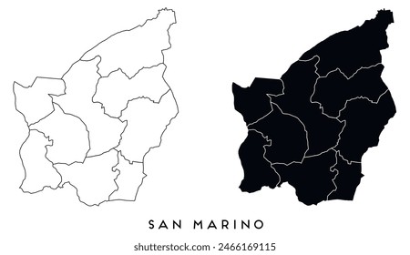 San Marino map of city regions districts vector black on white and outline