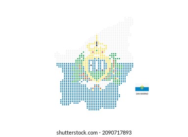 San Marino map design by color of San Marino flag in circle shape, White background with San Marino flag.