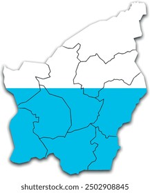 SAN MARINO MAP WITH ITS DISTRICTS AND POLITICAL ADMINISTRATIVE DIVISIONS with flag