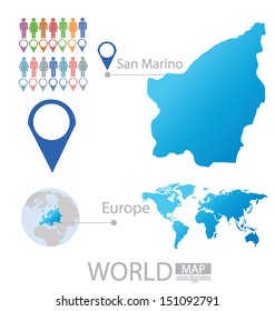 San Marino. Map. Europe. Modern globe. vector Illustration.