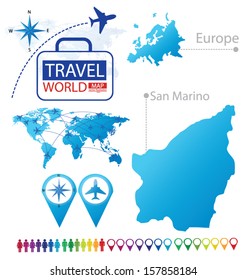 San Marino. Map. Europe. Modern globe. Travel vector Illustration.