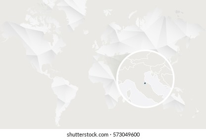 San Marino map with flag in contour on white polygonal World Map. Vector Illustration.