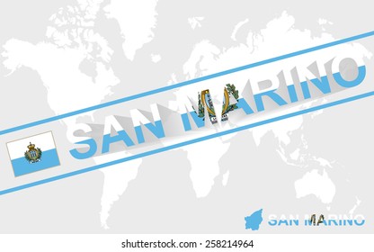 San Marino map flag and text illustration, on world map 