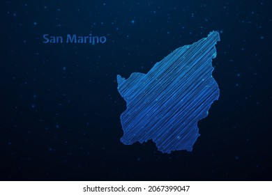 San Marino map hand drawn scribble sketch.Vector map in futuristic style on dark blue space background. Vector illustration.