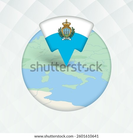 San Marino Map Highlighted with Flag Marker. Flag Pointer on Geographic Map.