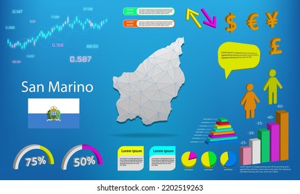 San Marino map info graphics - charts, symbols, elements and icons collection. Detailed San Marino map with High quality business infographic elements.
