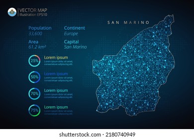 San Marino map infographics vector template with abstract geometric mesh polygonal light concept on blue background. Template for diagram, graph, presentation and chart.