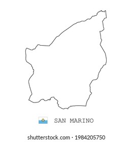 San marino map line, linear thin vector simple outline e and flag. Black on white background