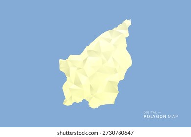 Mapa de San Marino en estilo de Vector de polígono bajo, ilustración de forma geométrica con tonos amarillos suaves sobre fondo azul, silueta limpia para infografía.