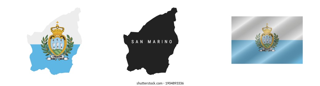 San Marino. Map with masked flag. Detailed silhouette. Waving flag. Vector illustration isolated on white.