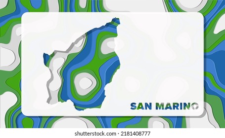 San Marino Map with Paper Cut Waves Background Shape perfect for Greeting Card, Desktop Wallpaper, and Banner