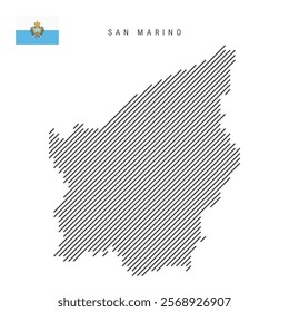 San Marino map from pattern of black slanted parallel lines. Most Serene Republic map with gray diagonal lines. Silhouette of a country made of oblique hatching. Vector illustration isolated on white.