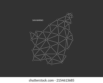San Marino Map Point scales on black background. Wire frame polygonal network white line, dot and shadow dot.